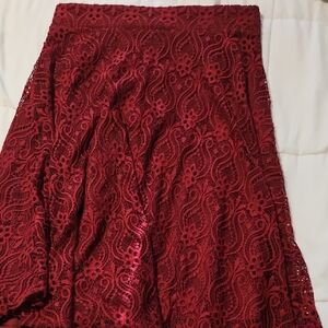 Red Embellished A-Line Layered Midi Skirt